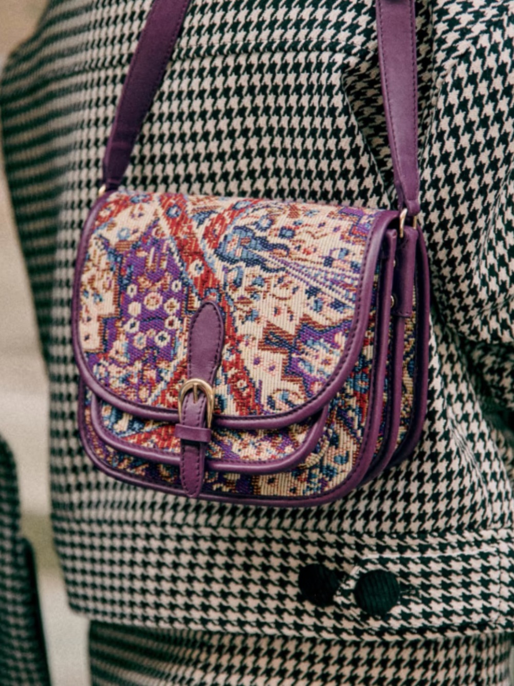 Sezane Bolso Romeo Shoulder / Crossbody Bag - Jacquard Violeta Multicolor